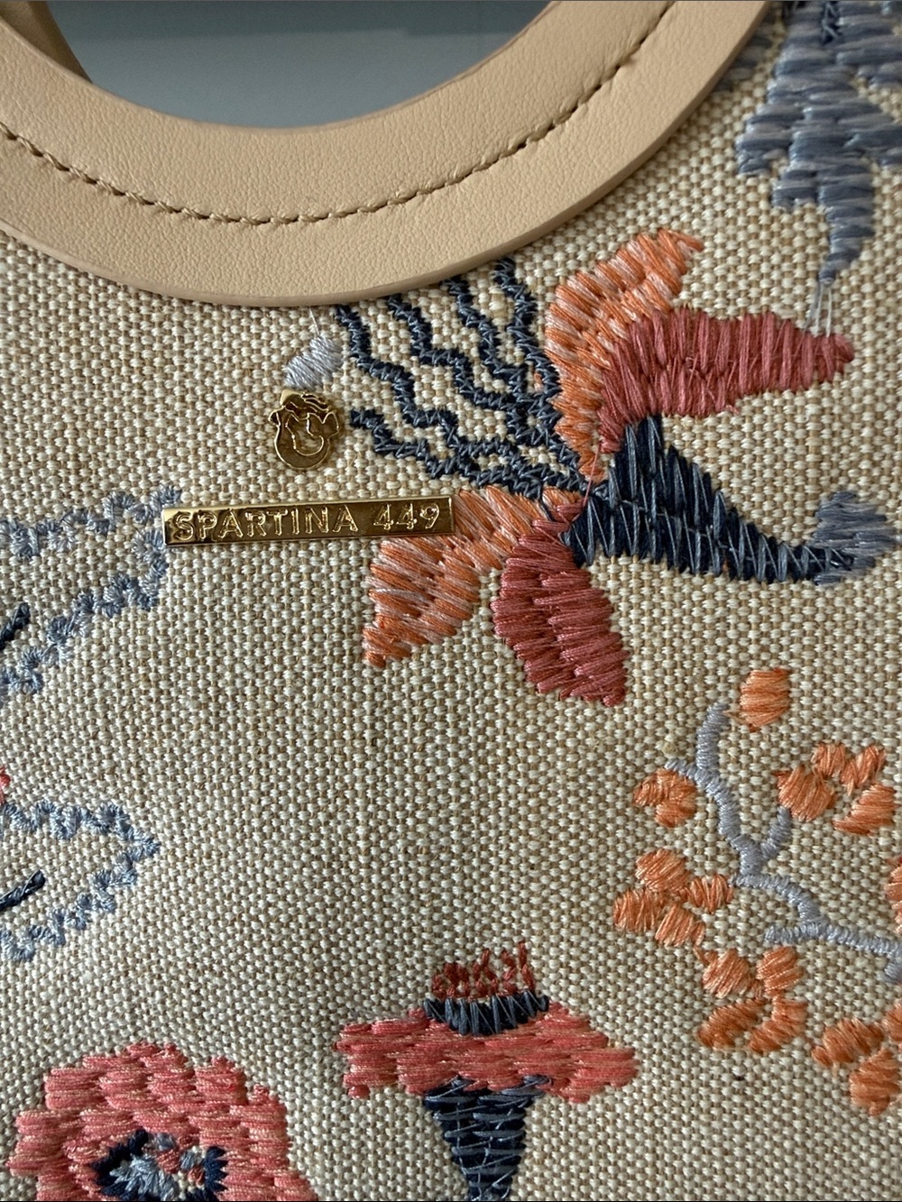 Spartina 449 Embroidered Floral Tote in Cream, Pink, Blue - Picture 2 of 6